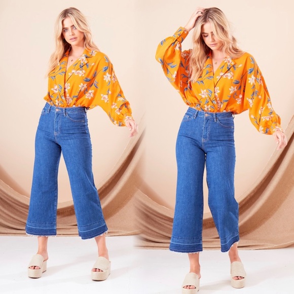 Floral Orange Wrap Long Sleeve Boho Bodysuit - Picture 8 of 9